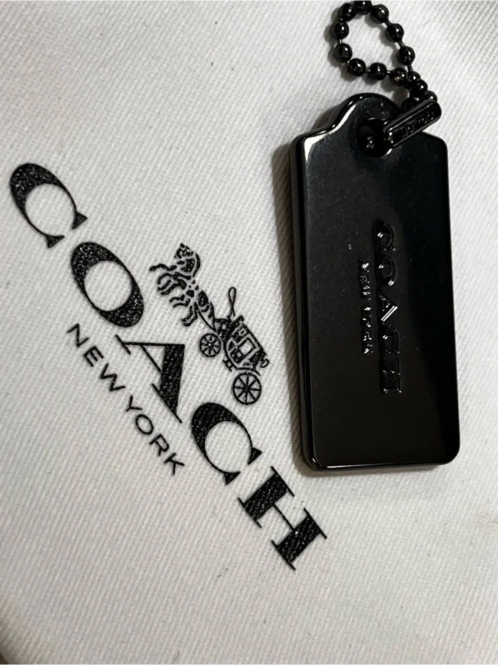 Coach black metallic Black Logo Tag Pendant - Picture 1 of 8
